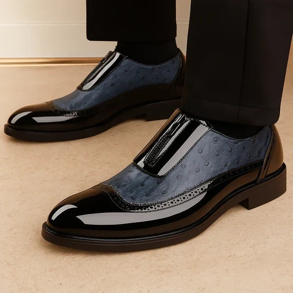 Emilio | Zapatos Oxford de Cuero Hombre Textura Avestruz Cremallera