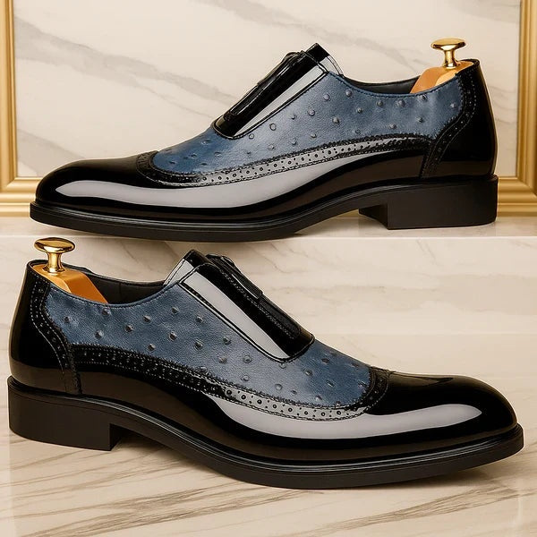 Emilio | Zapatos Oxford de Cuero Hombre Textura Avestruz Cremallera