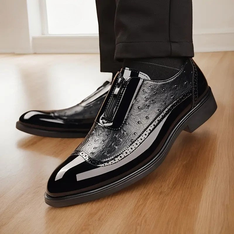 Emilio | Zapatos Oxford de Cuero Hombre Textura Avestruz Cremallera