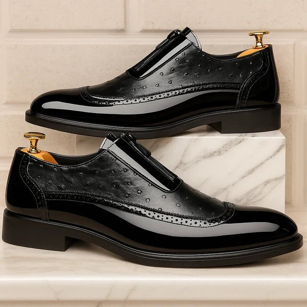 Emilio | Zapatos Oxford de Cuero Hombre Textura Avestruz Cremallera