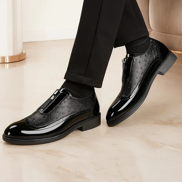 Emilio | Zapatos Oxford de Cuero Hombre Textura Avestruz Cremallera