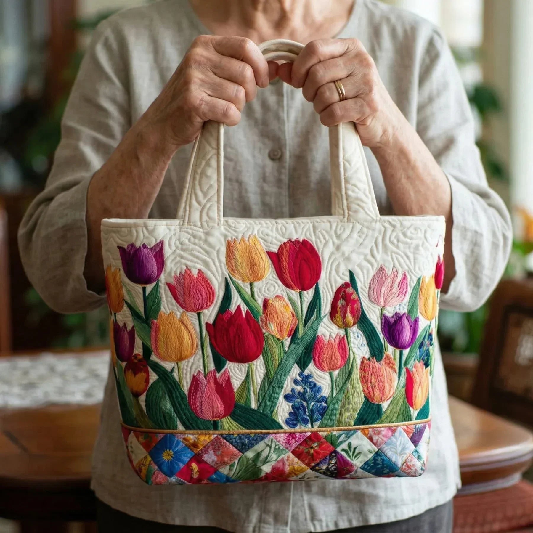 Encarnación | Bolso Tote Acolchado Hecho a Mano Mujer Piano