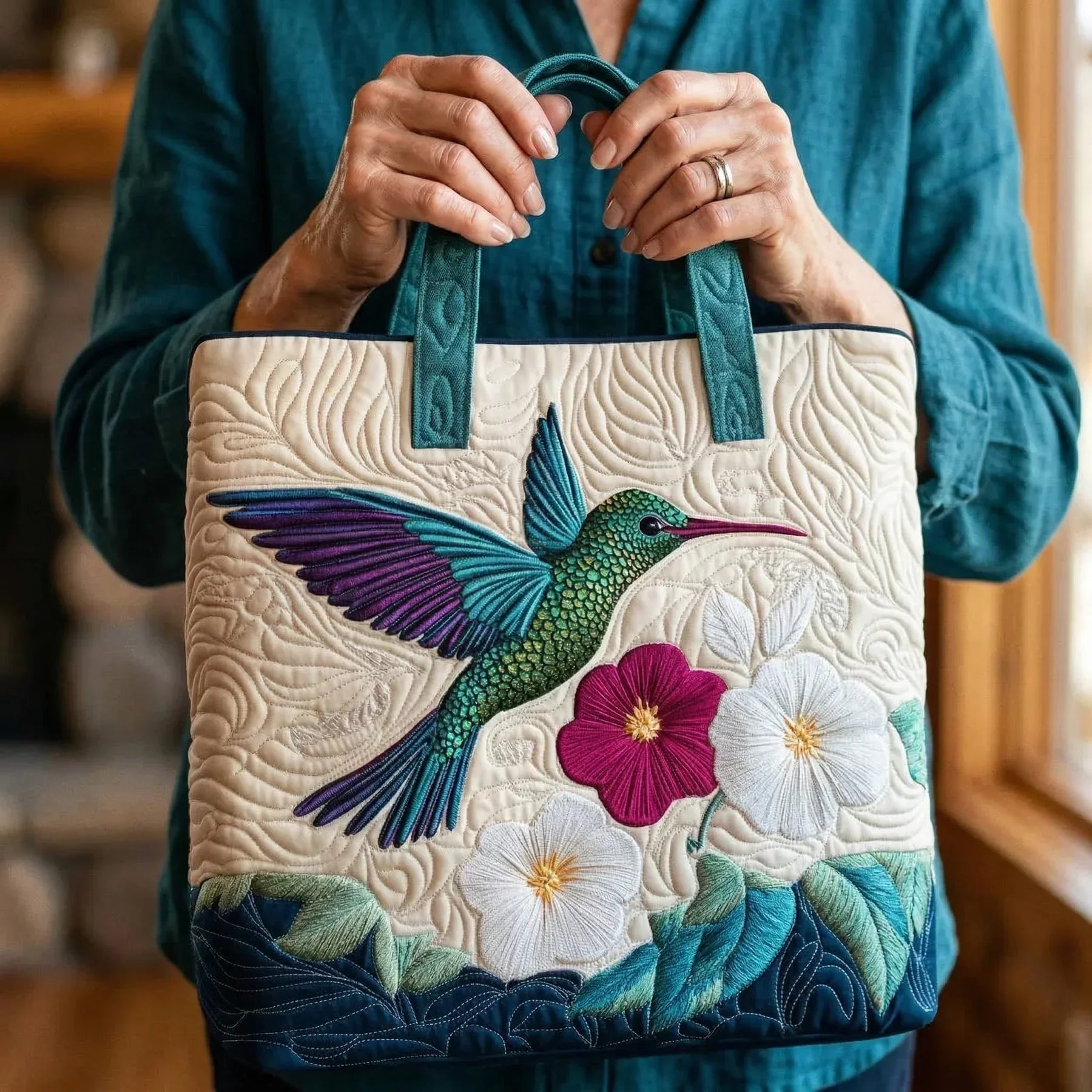 Encarnación | Bolso Tote Acolchado Hecho a Mano Mujer Piano