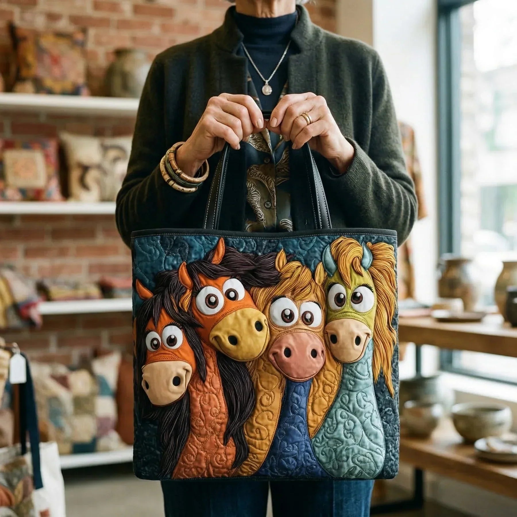 Encarnación | Bolso Tote Acolchado Hecho a Mano Mujer Piano
