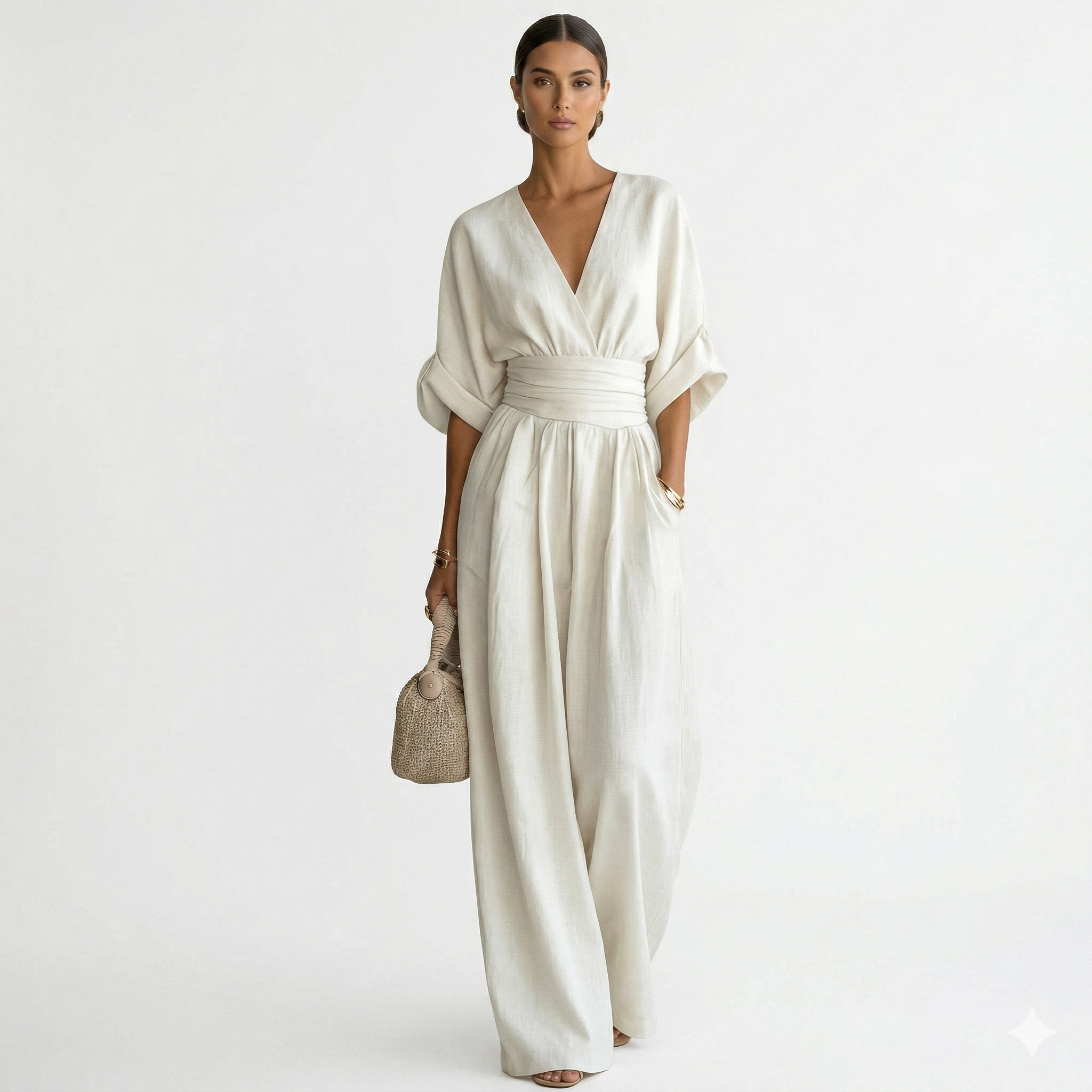 Esperanza | Mono Largo Elegante Mujer Escote V Cinturón