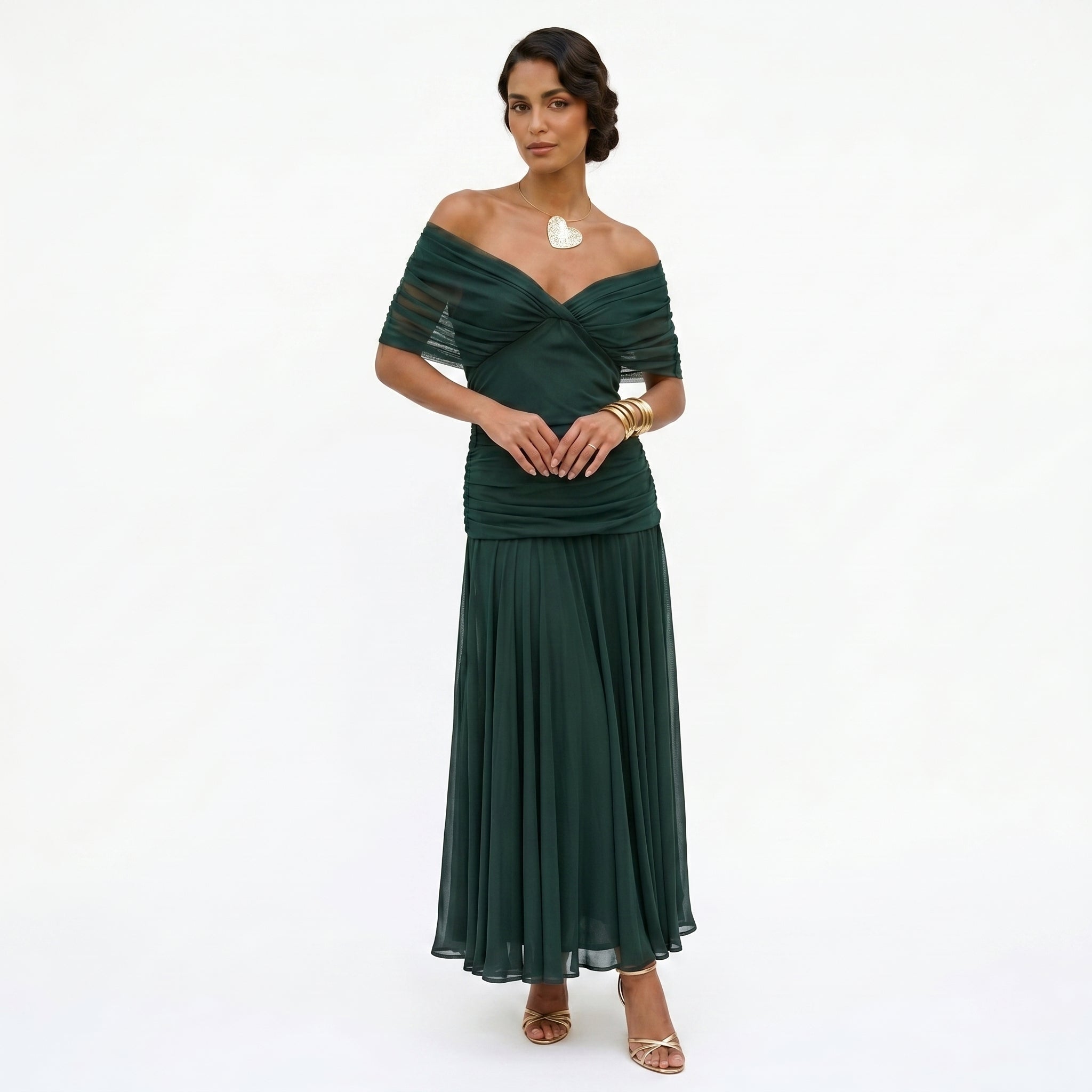 Esperanza | Vestido de Madrina Drapeado Mujer Hombros Descubiertos