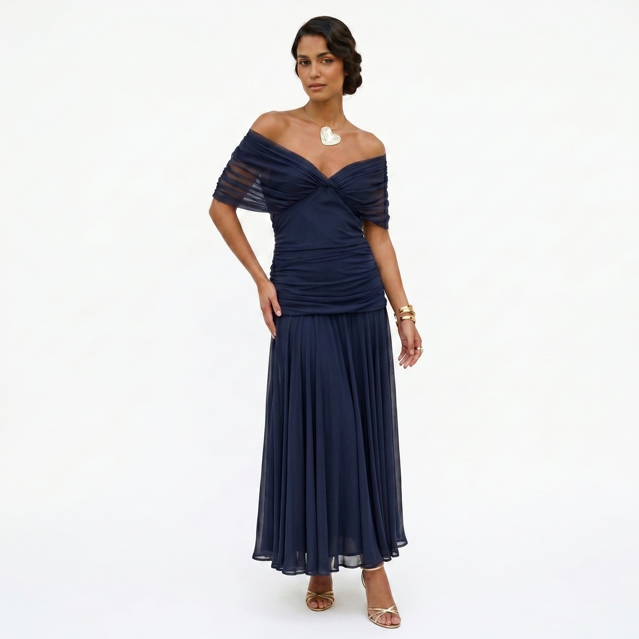 Esperanza | Vestido de Madrina Drapeado Mujer Hombros Descubiertos