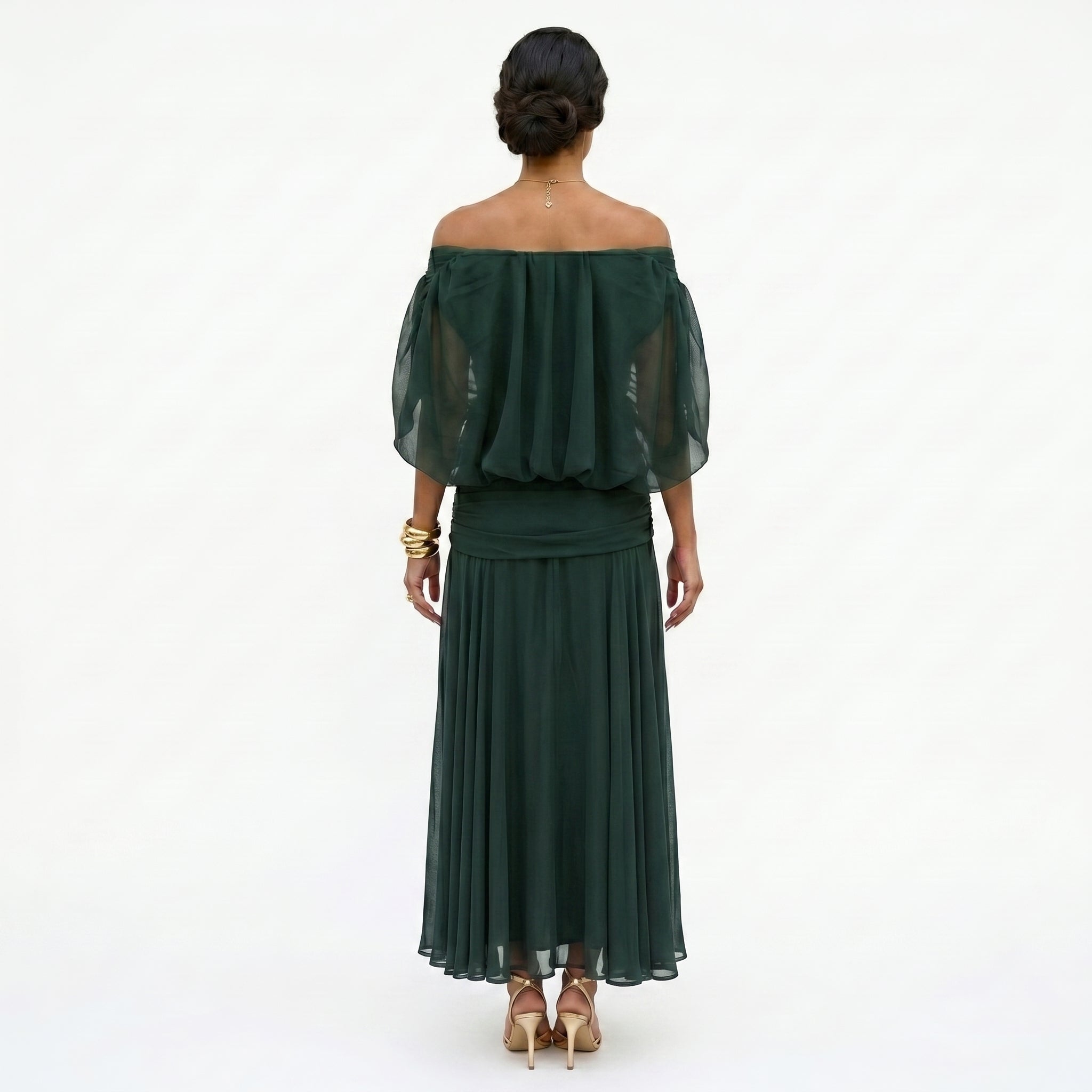 Esperanza | Vestido de Madrina Drapeado Mujer Hombros Descubiertos