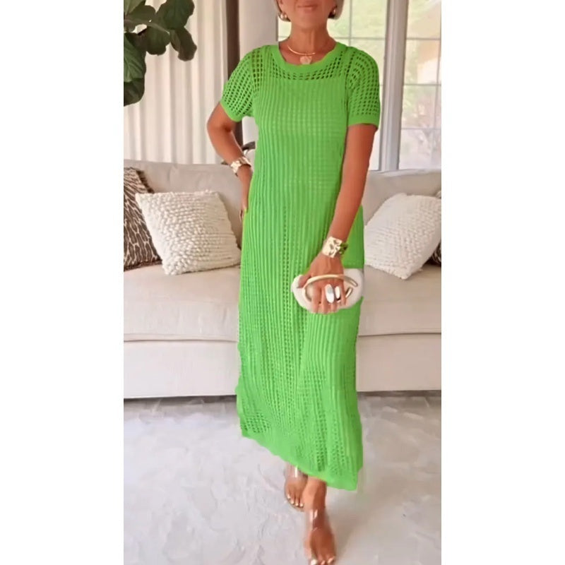 Esperanza | Vestido Largo de Punto Calado Mujer Manga Corta