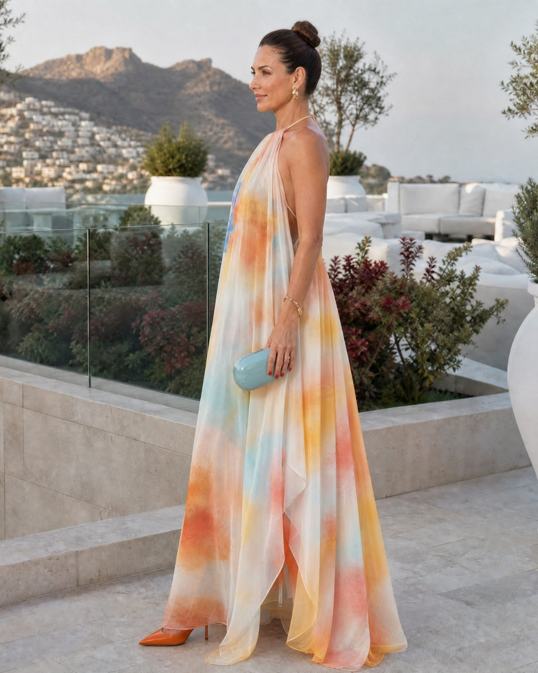 Esperanza | Vestido Largo Halter Estampado Acuarela Mujer