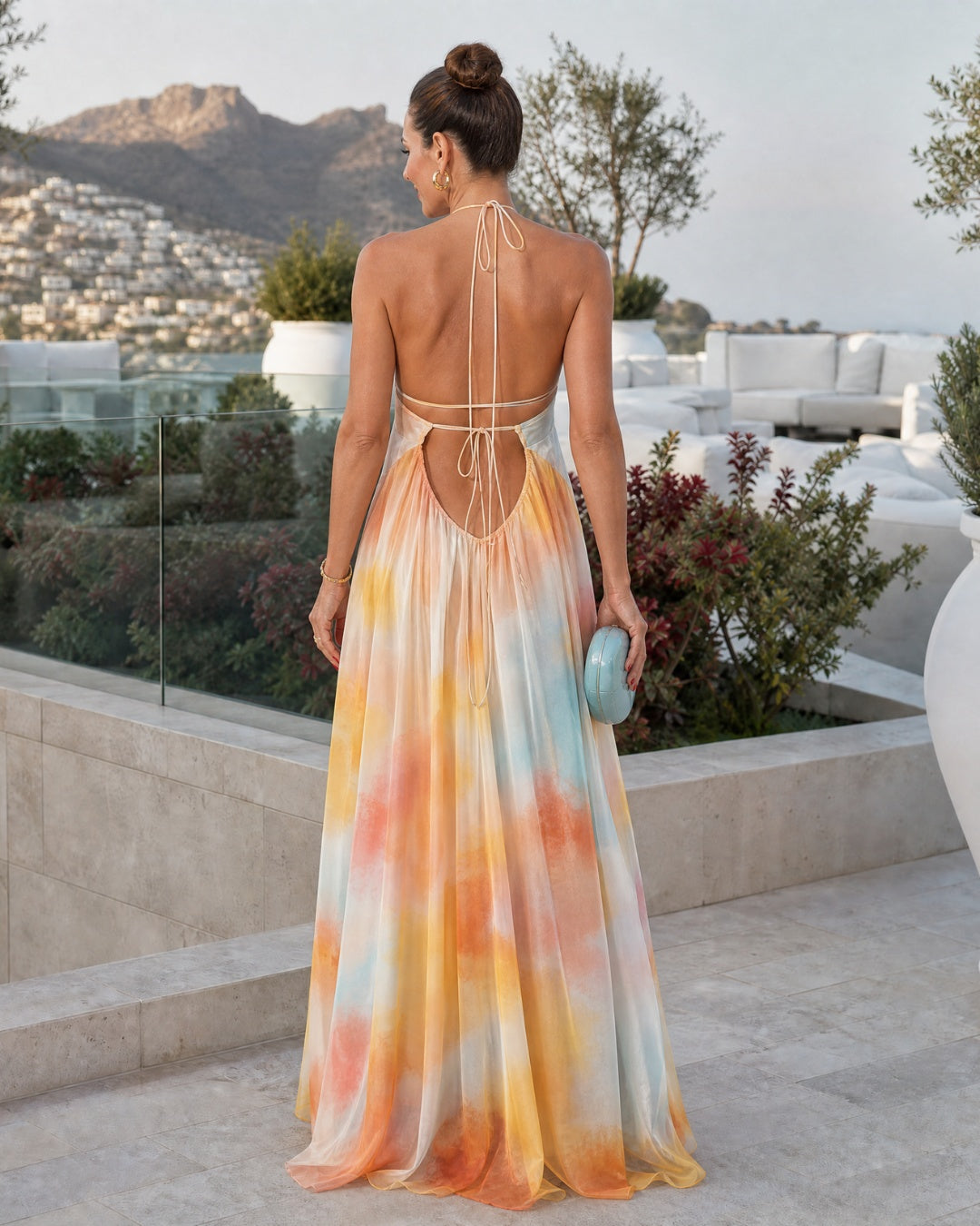Esperanza | Vestido Largo Halter Estampado Acuarela Mujer