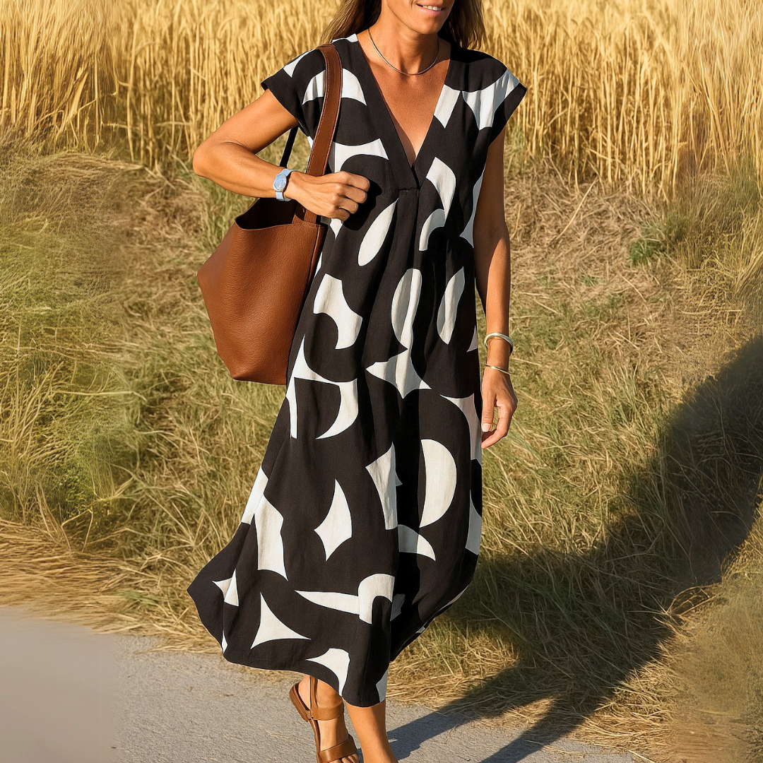 Esperanza | Vestido Midi de Graduación Estampado Geométrico Mujer Escote V