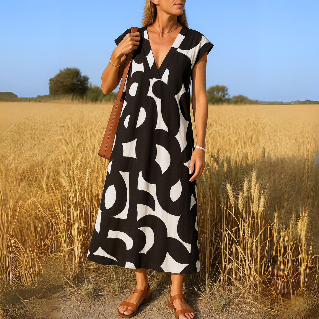 Esperanza | Vestido Midi de Graduación Estampado Geométrico Mujer Escote V