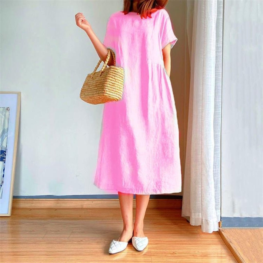 Esperanza | Vestido Midi de Lino Manga Corta Mujer