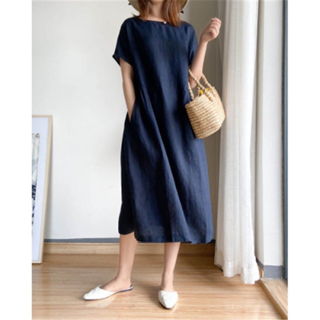 Esperanza | Vestido Midi de Lino Manga Corta Mujer