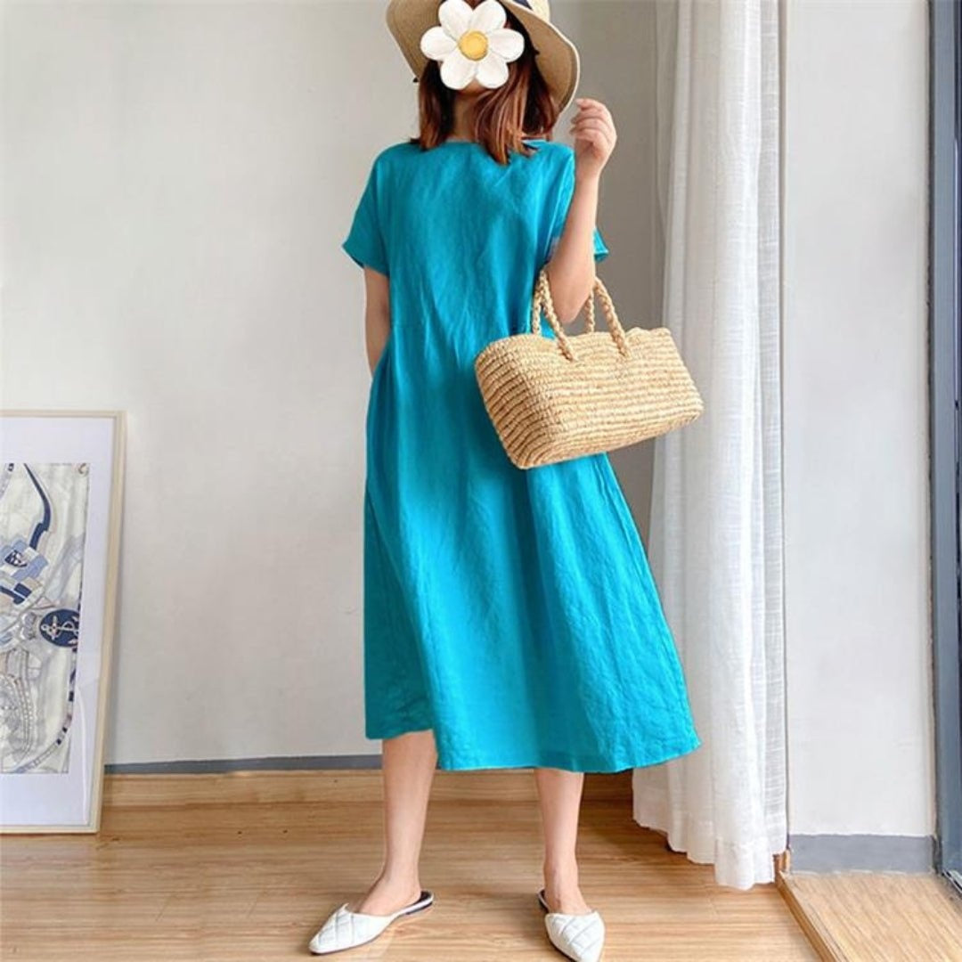 Esperanza | Vestido Midi de Lino Manga Corta Mujer