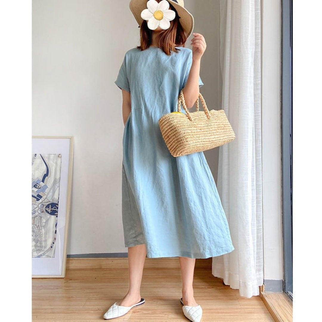 Esperanza | Vestido Midi de Lino Manga Corta Mujer