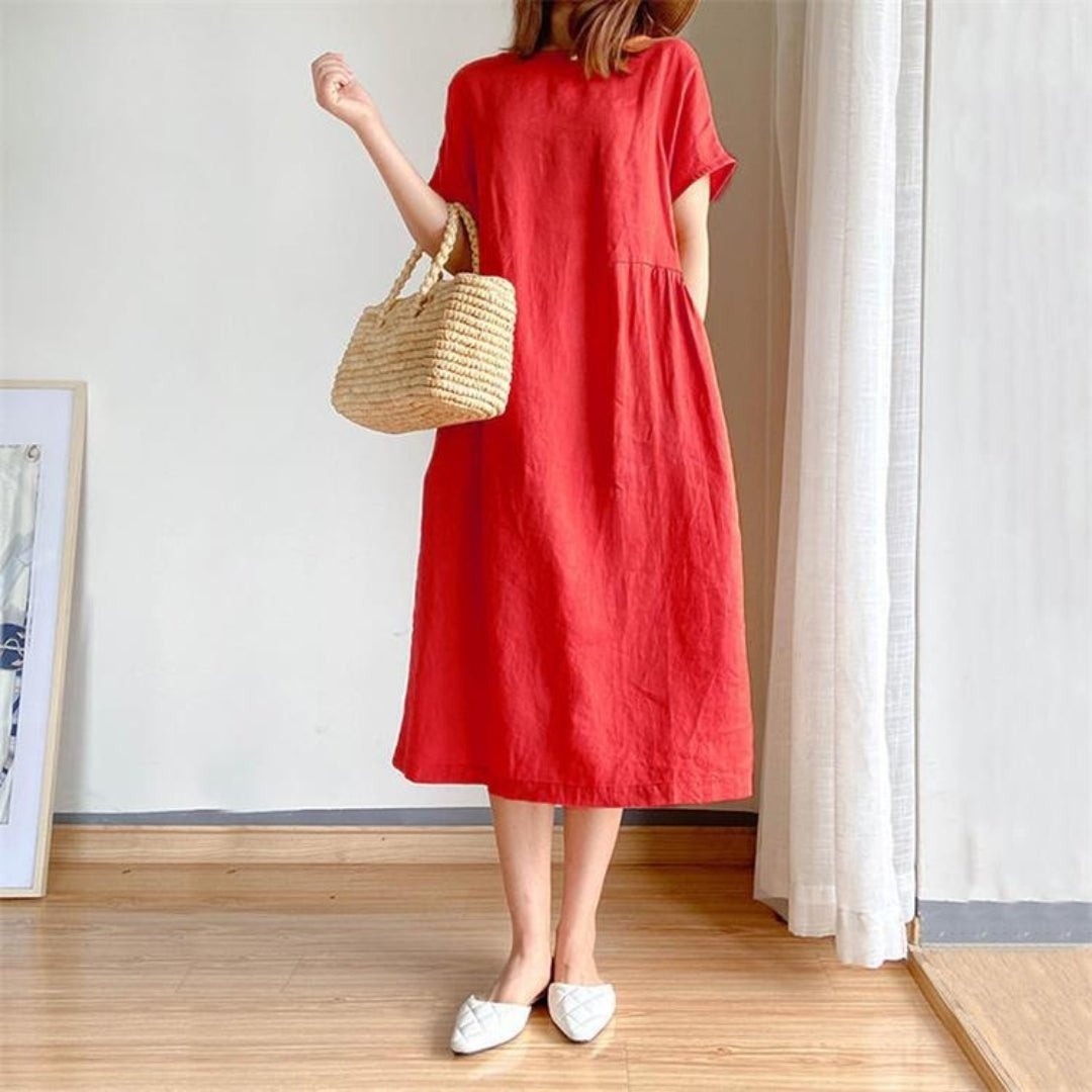 Esperanza | Vestido Midi de Lino Manga Corta Mujer