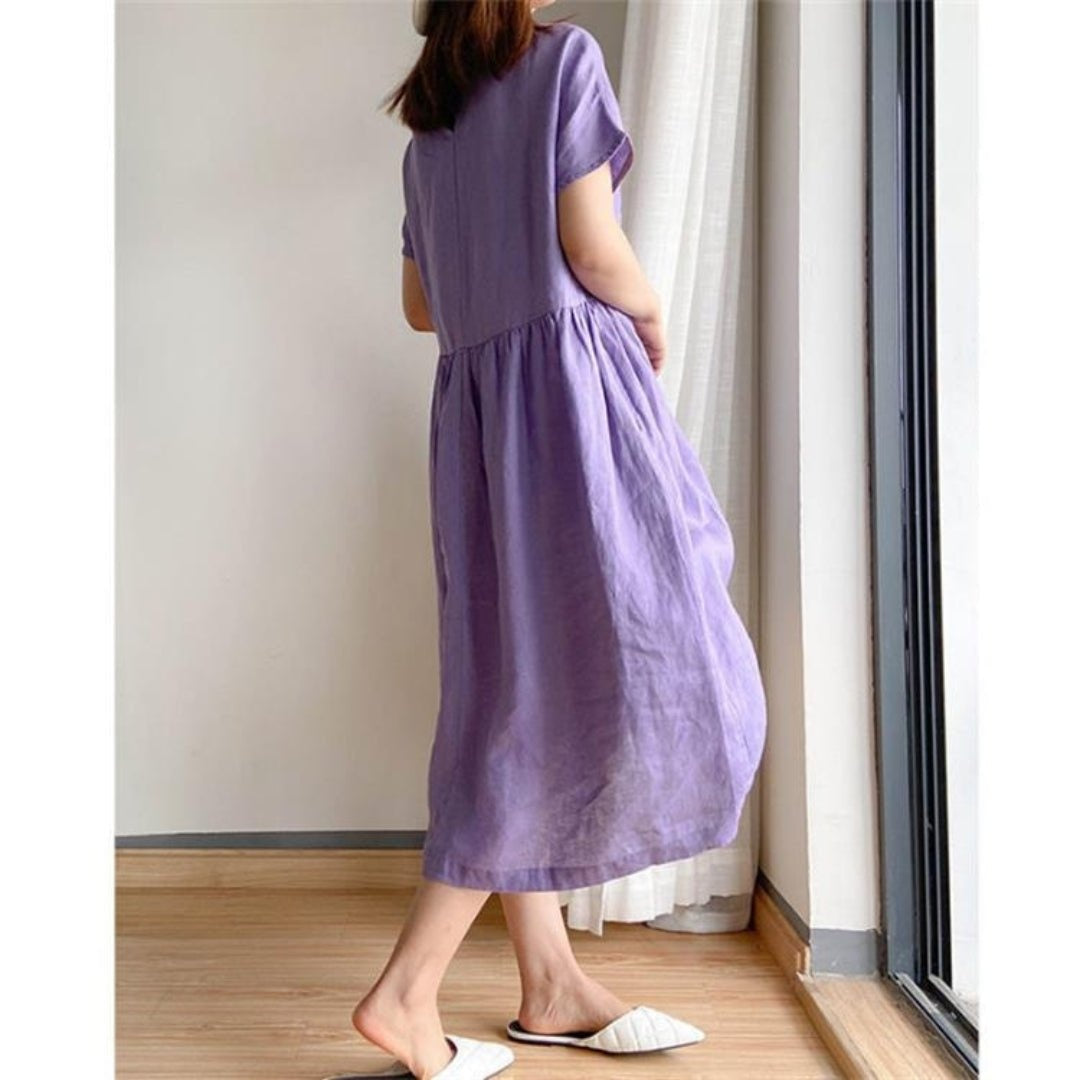 Esperanza | Vestido Midi de Lino Manga Corta Mujer