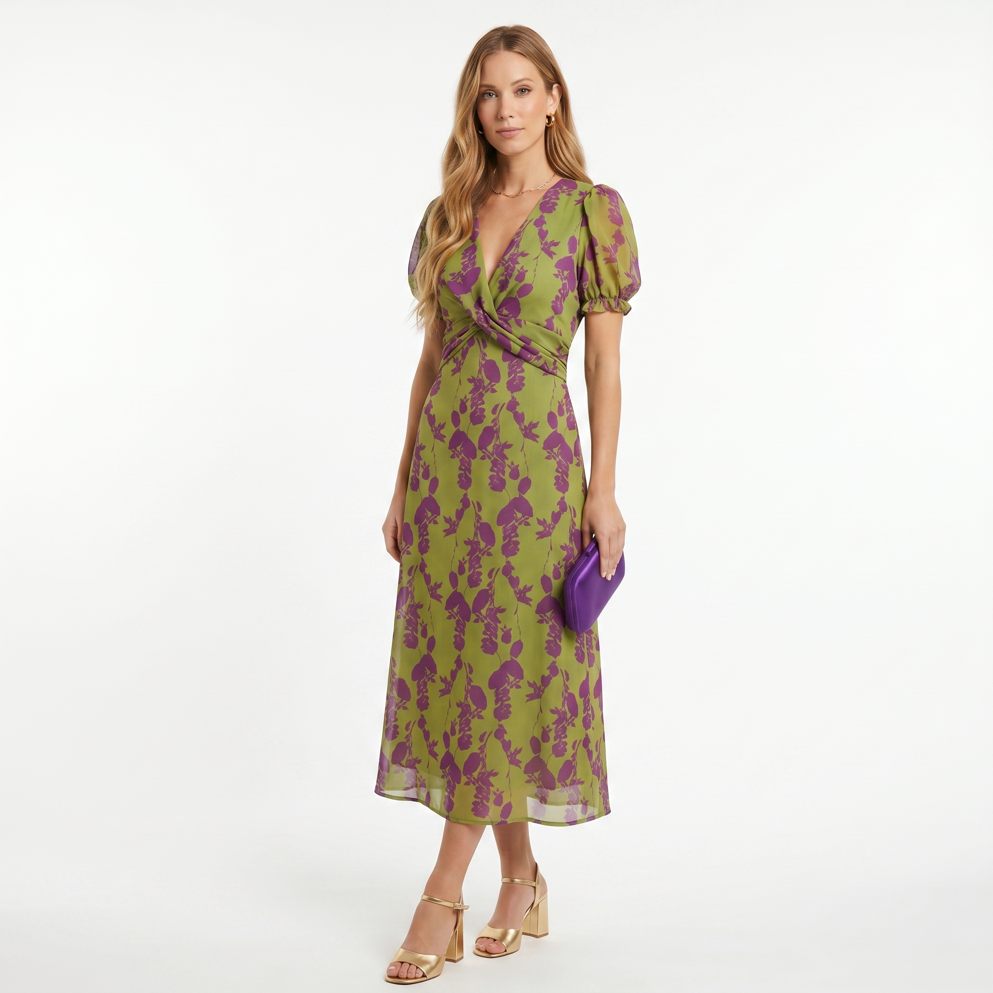 Esperanza | Vestido Midi Drapeado Estampado Floral Mujer Escote V