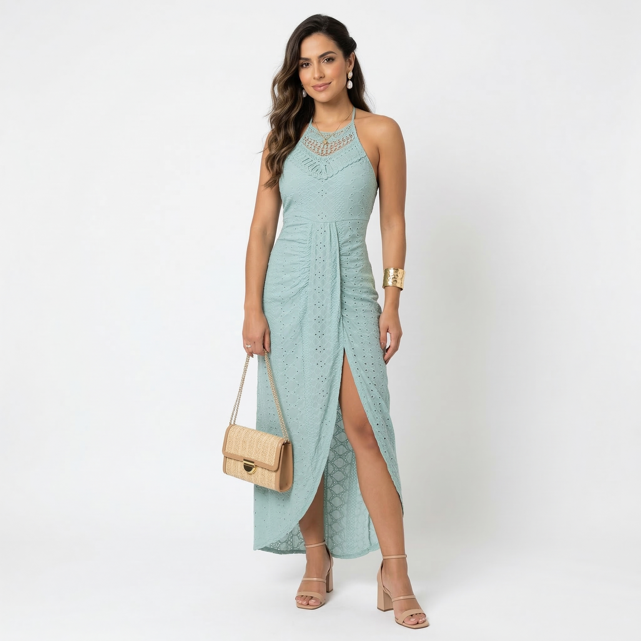 Esperanza | Vestido Midi Halter Mujer Cuello Alto Crochet