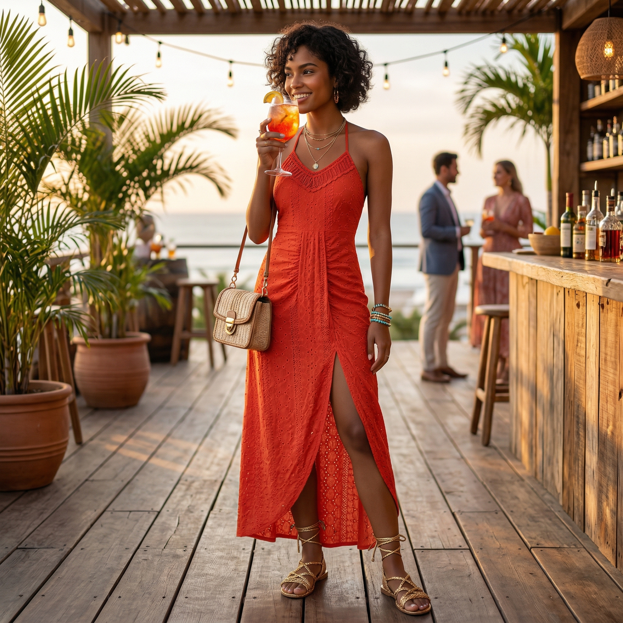 Esperanza | Vestido Midi Halter Mujer Cuello Alto Crochet