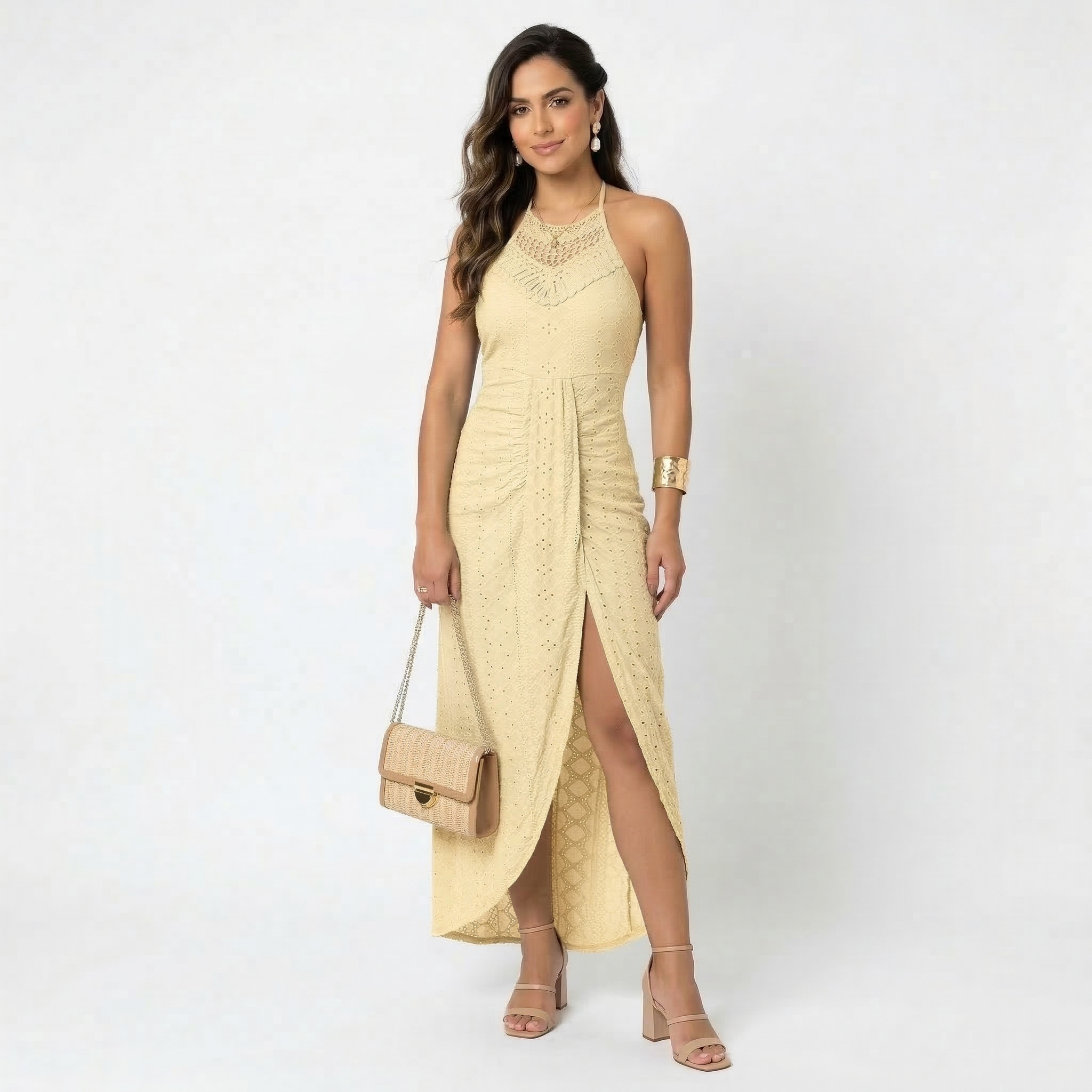 Esperanza | Vestido Midi Halter Mujer Cuello Alto Crochet