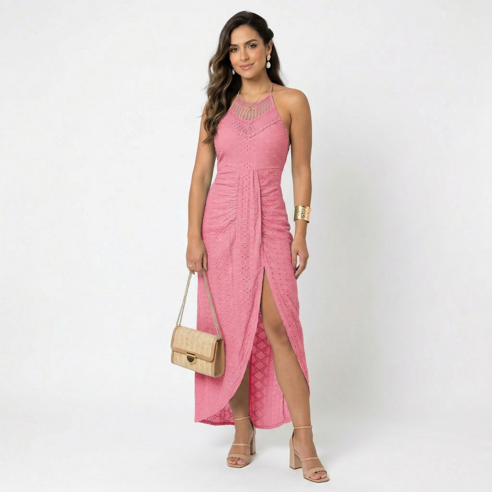 Esperanza | Vestido Midi Halter Mujer Cuello Alto Crochet