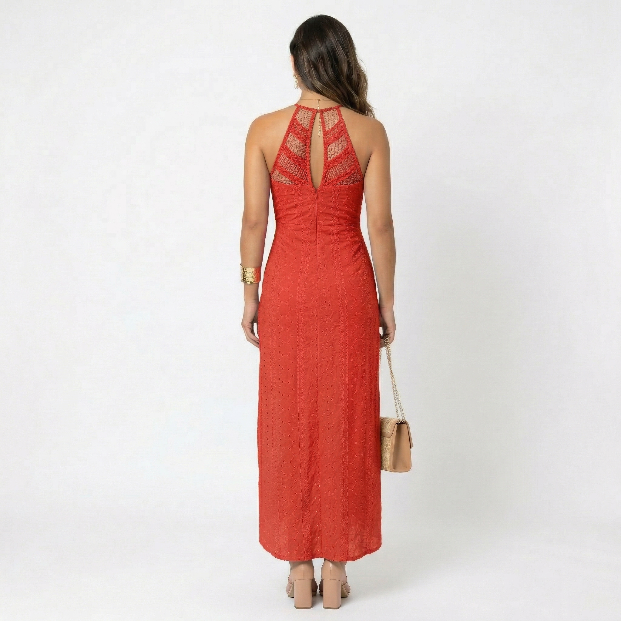 Esperanza | Vestido Midi Halter Mujer Cuello Alto Crochet