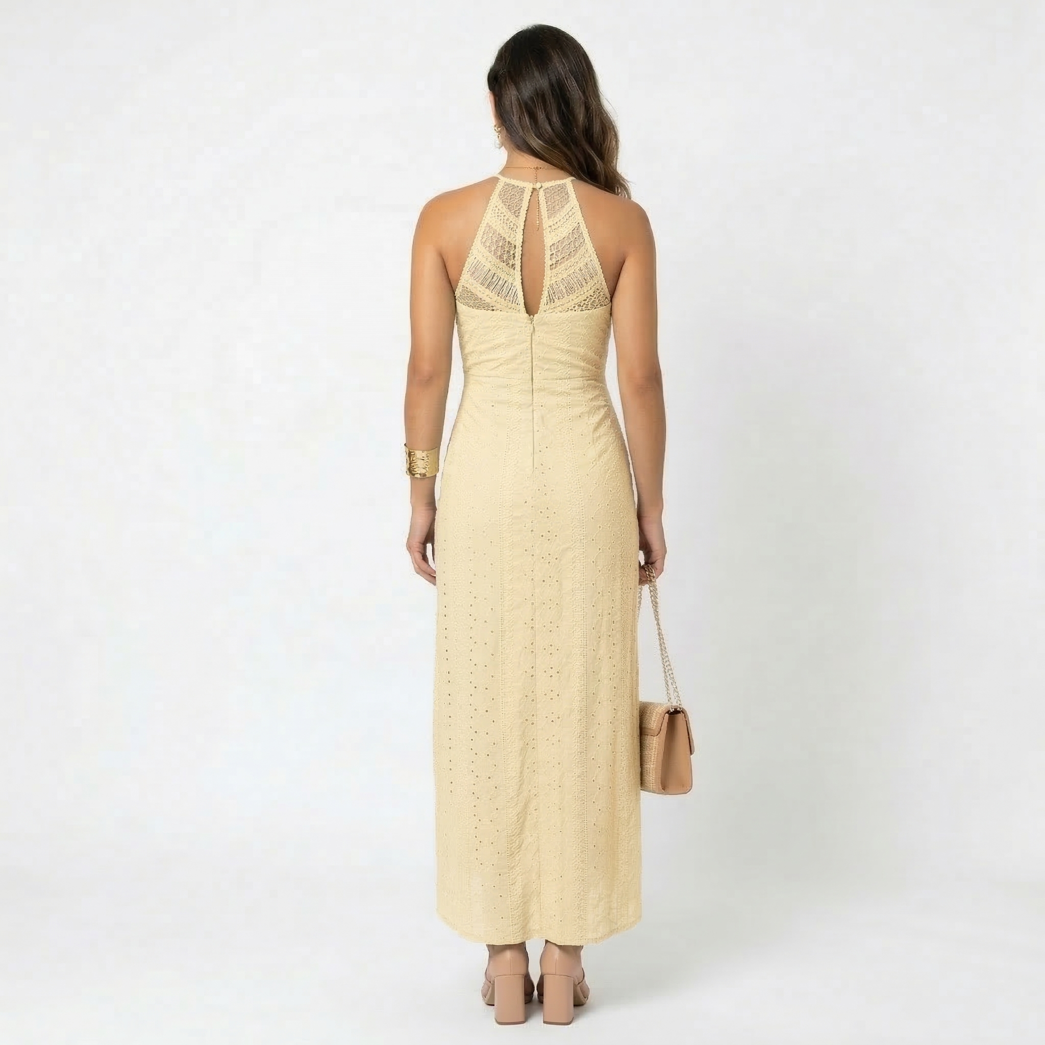 Esperanza | Vestido Midi Halter Mujer Cuello Alto Crochet
