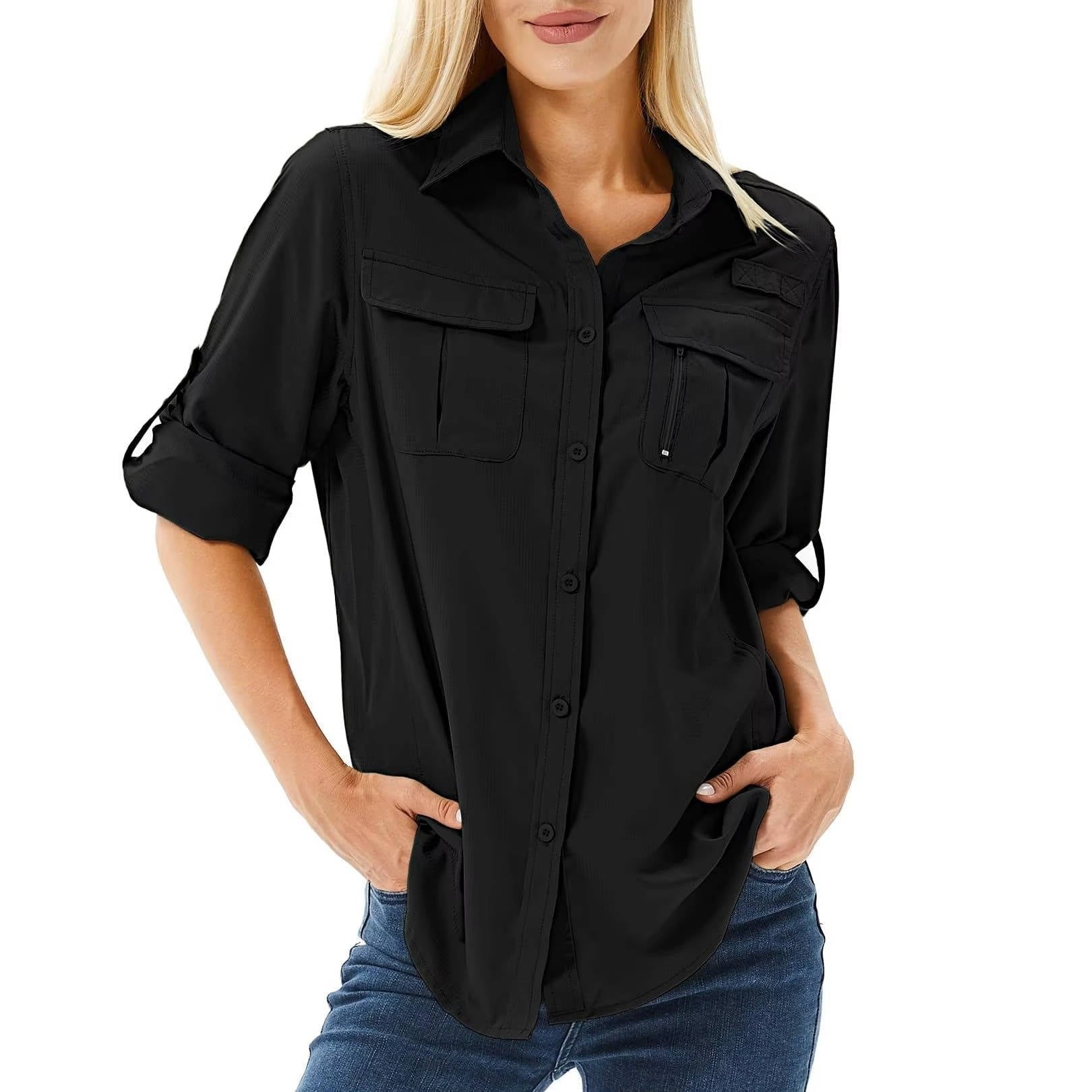 Esther | Camisa de Manga Larga Mujer Bolsillos Funcionales