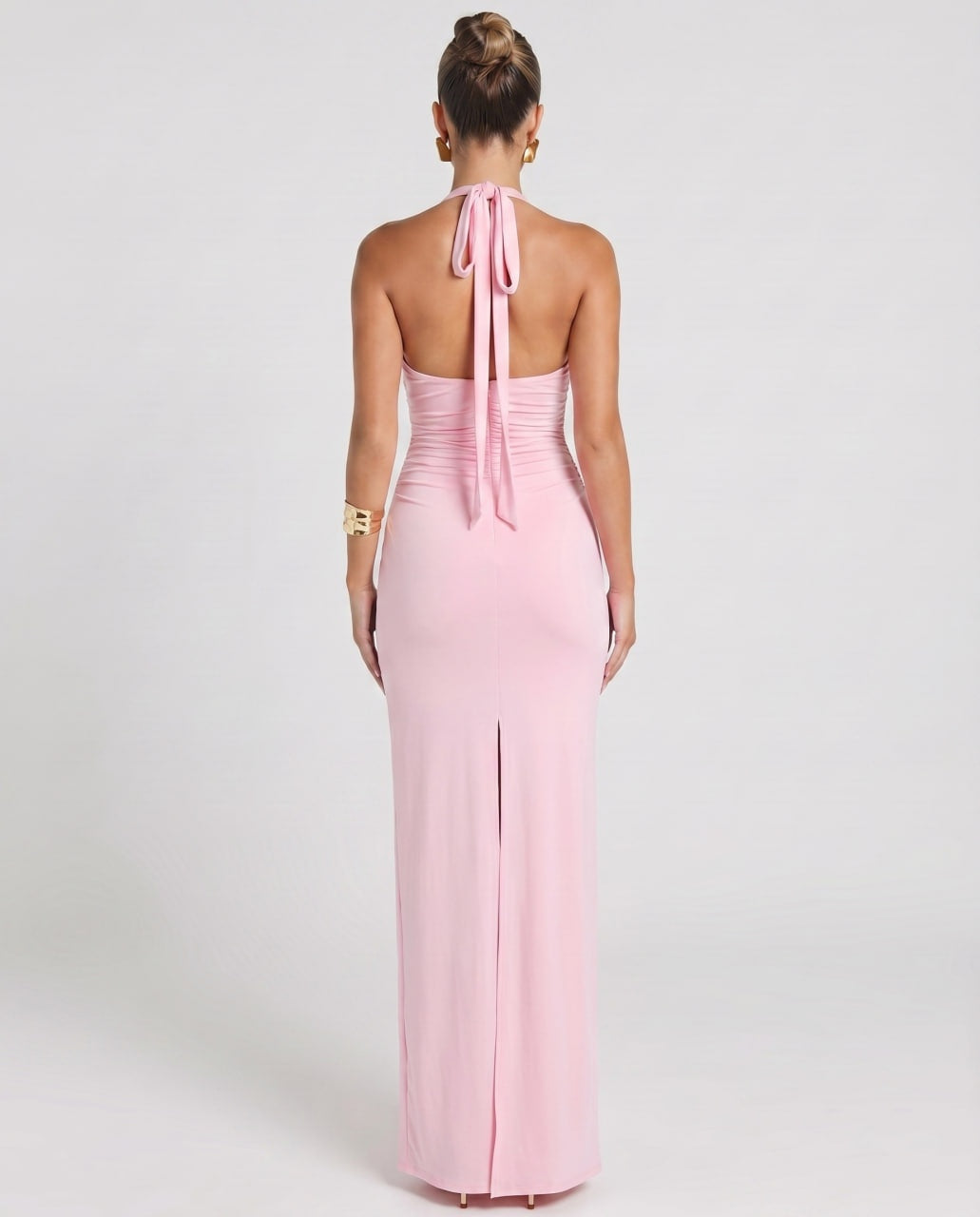 Estrella | Vestido Largo Halter Drapeado Mujer Abertura Lateral