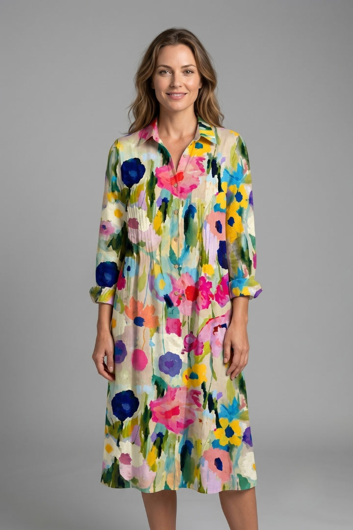 Fátima | Vestido Camisero Floral Mujer Manga Larga Botones