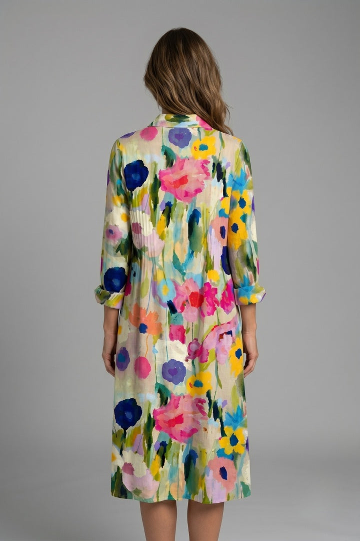Fátima | Vestido Camisero Floral Mujer Manga Larga Botones