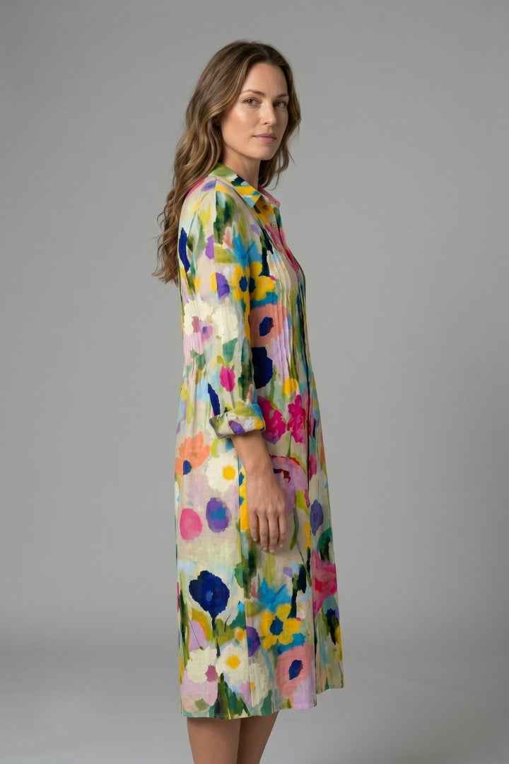 Fátima | Vestido Camisero Floral Mujer Manga Larga Botones
