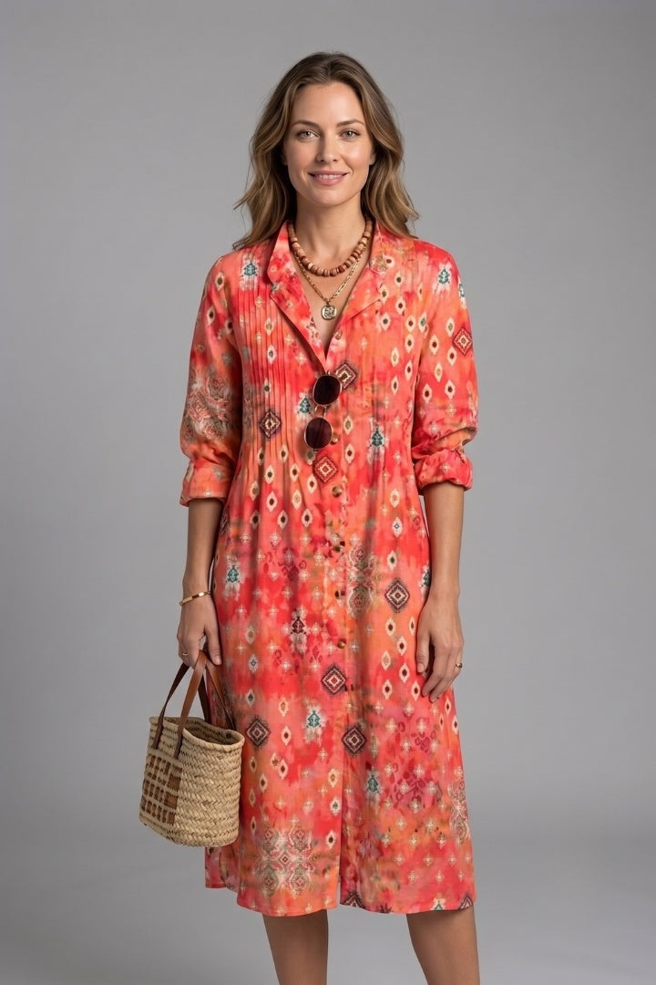 Fátima | Vestido Camisero Floral Mujer Manga Larga Botones