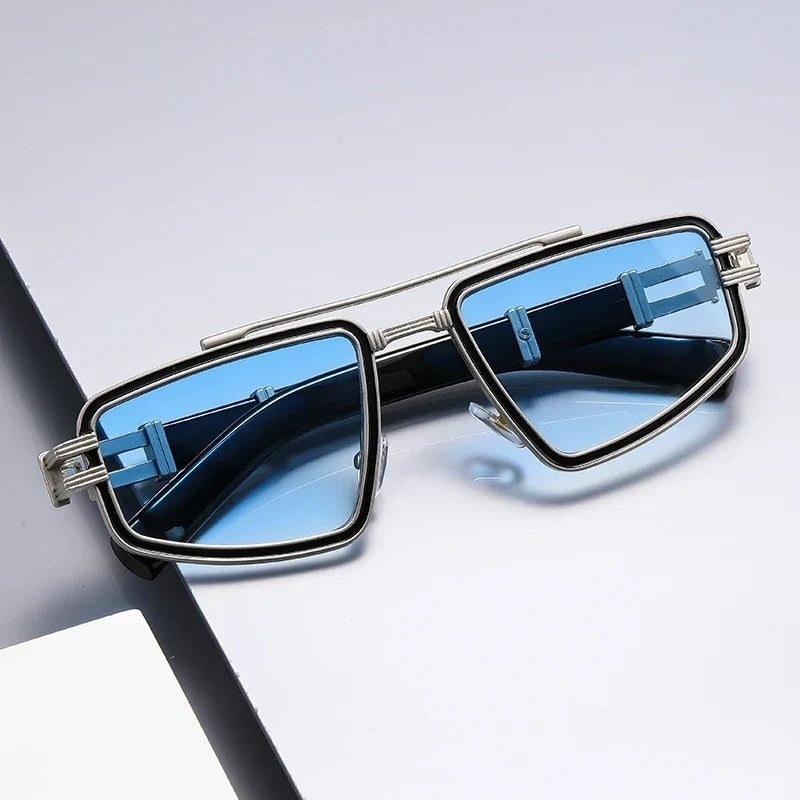 Gafas de Sol Angular de Montura Metálica Hombre Puente Doble