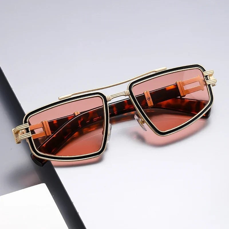 Gafas de Sol Angular de Montura Metálica Hombre Puente Doble