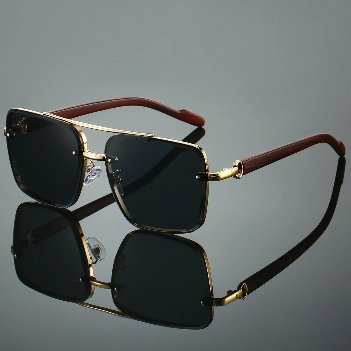 Gafas de Sol Aviador Hombre Montura Metálica Patillas Efecto Madera