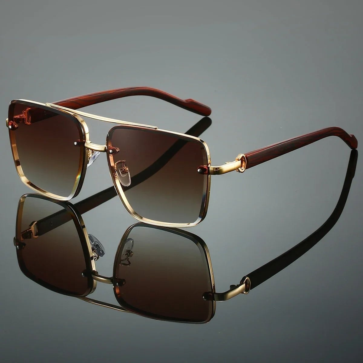 Gafas de Sol Aviador Hombre Montura Metálica Patillas Efecto Madera