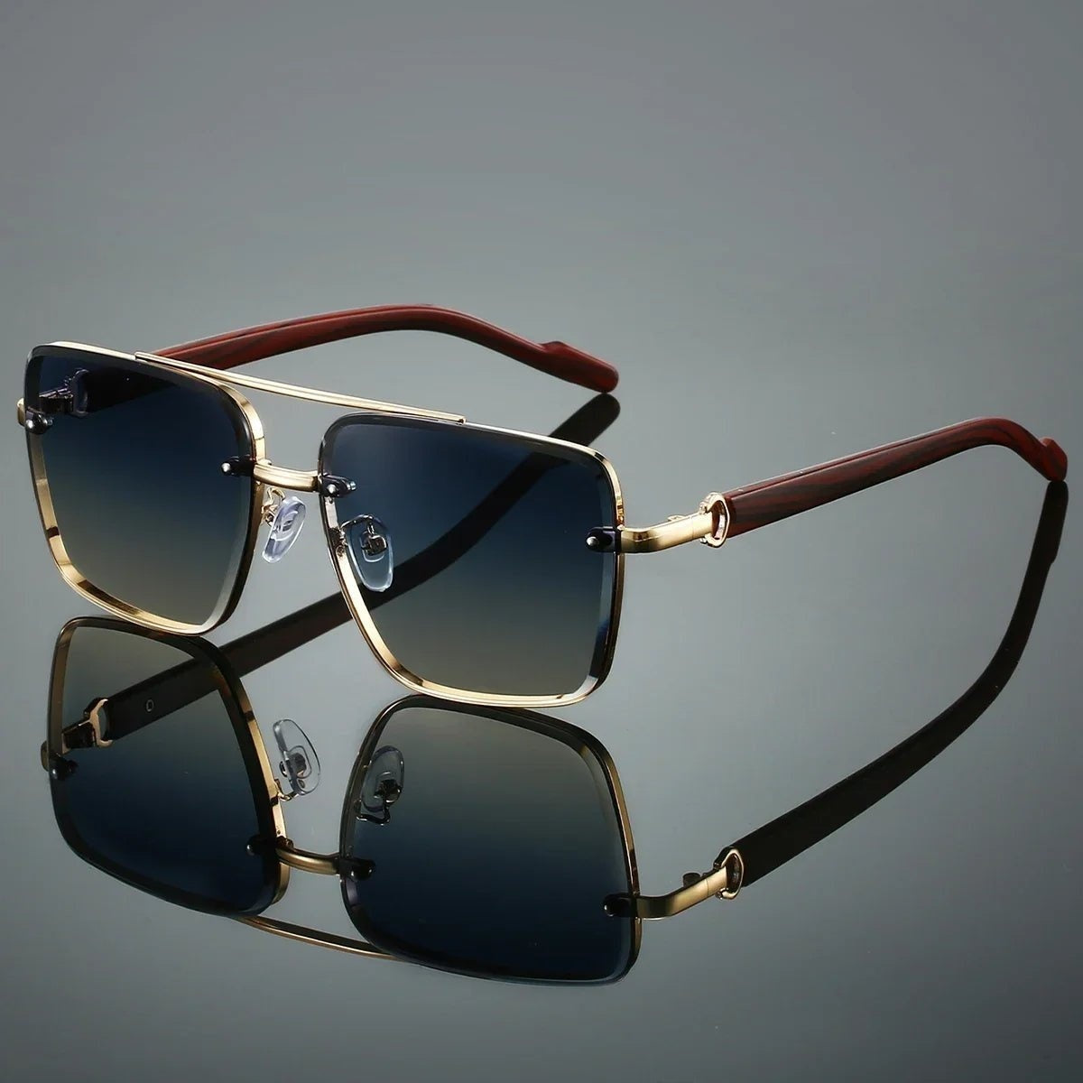 Gafas de Sol Aviador Hombre Montura Metálica Patillas Efecto Madera