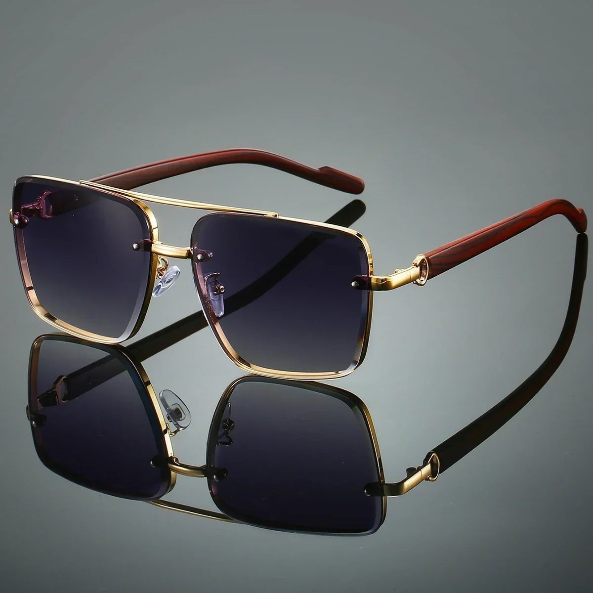Gafas de Sol Aviador Hombre Montura Metálica Patillas Efecto Madera