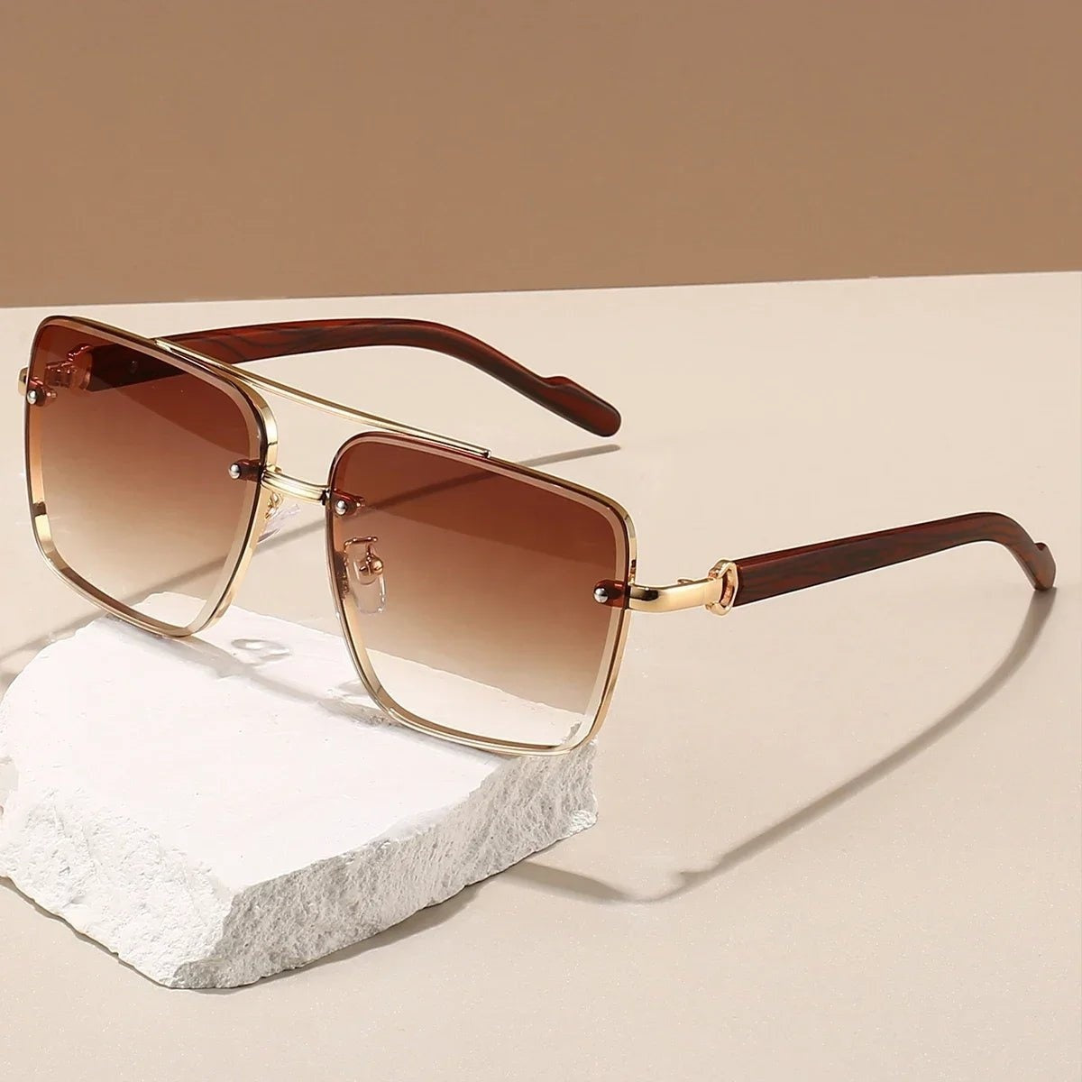 Gafas de Sol Aviador Hombre Montura Metálica Patillas Efecto Madera