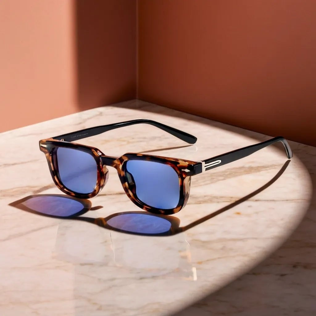 Gafas de Sol Montura Carey Hombre Lentes Azules
