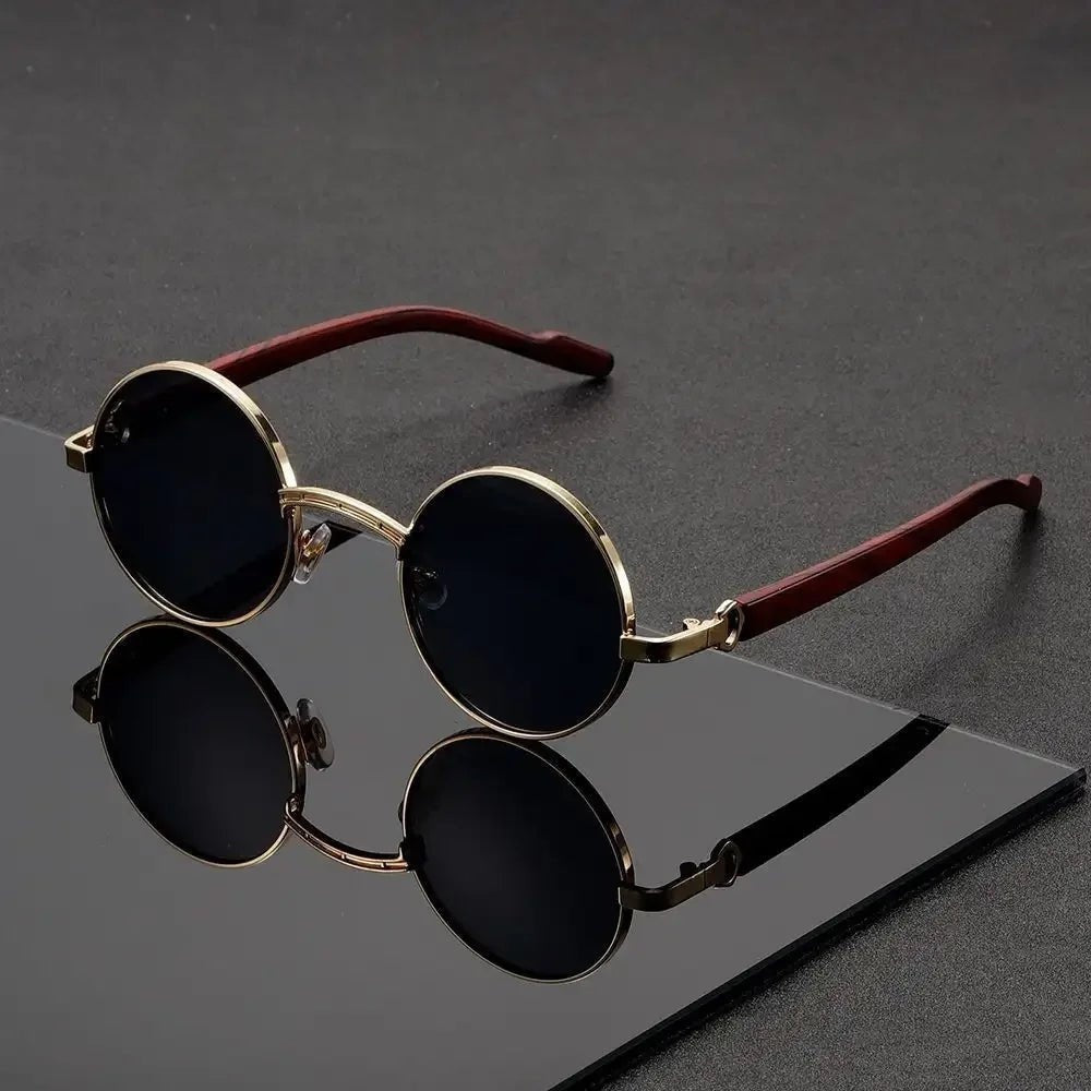 Gafas de Sol Redondas Mujer Marco Metal Patillas Madera
