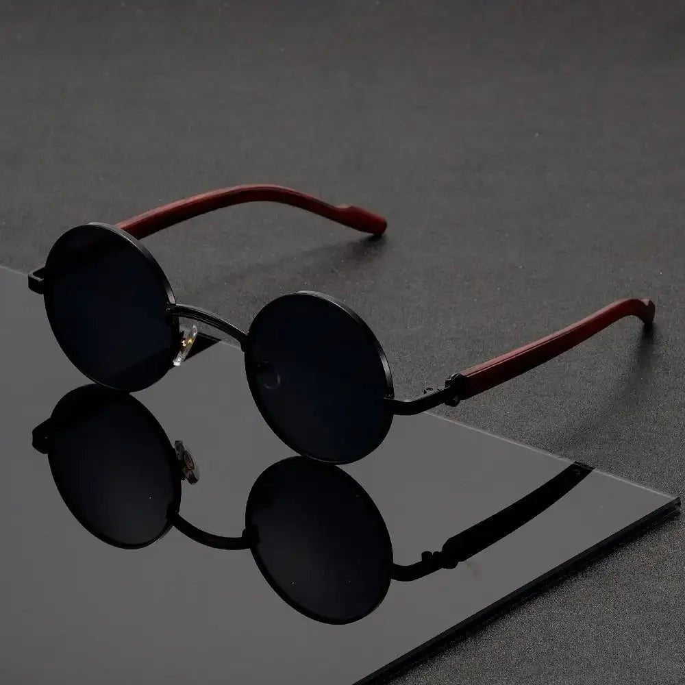 Gafas de Sol Redondas Mujer Marco Metal Patillas Madera