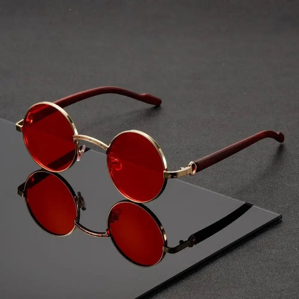 Gafas de Sol Redondas Mujer Marco Metal Patillas Madera