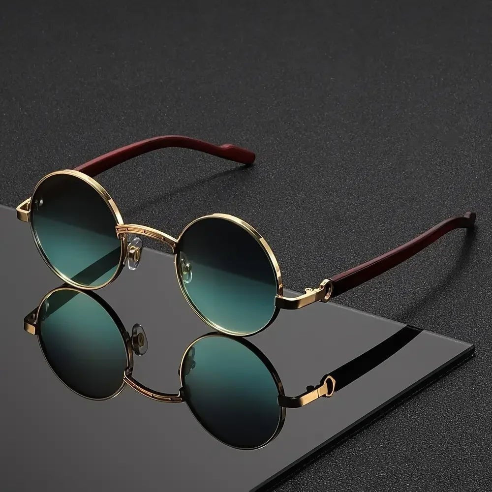 Gafas de Sol Redondas Mujer Marco Metal Patillas Madera