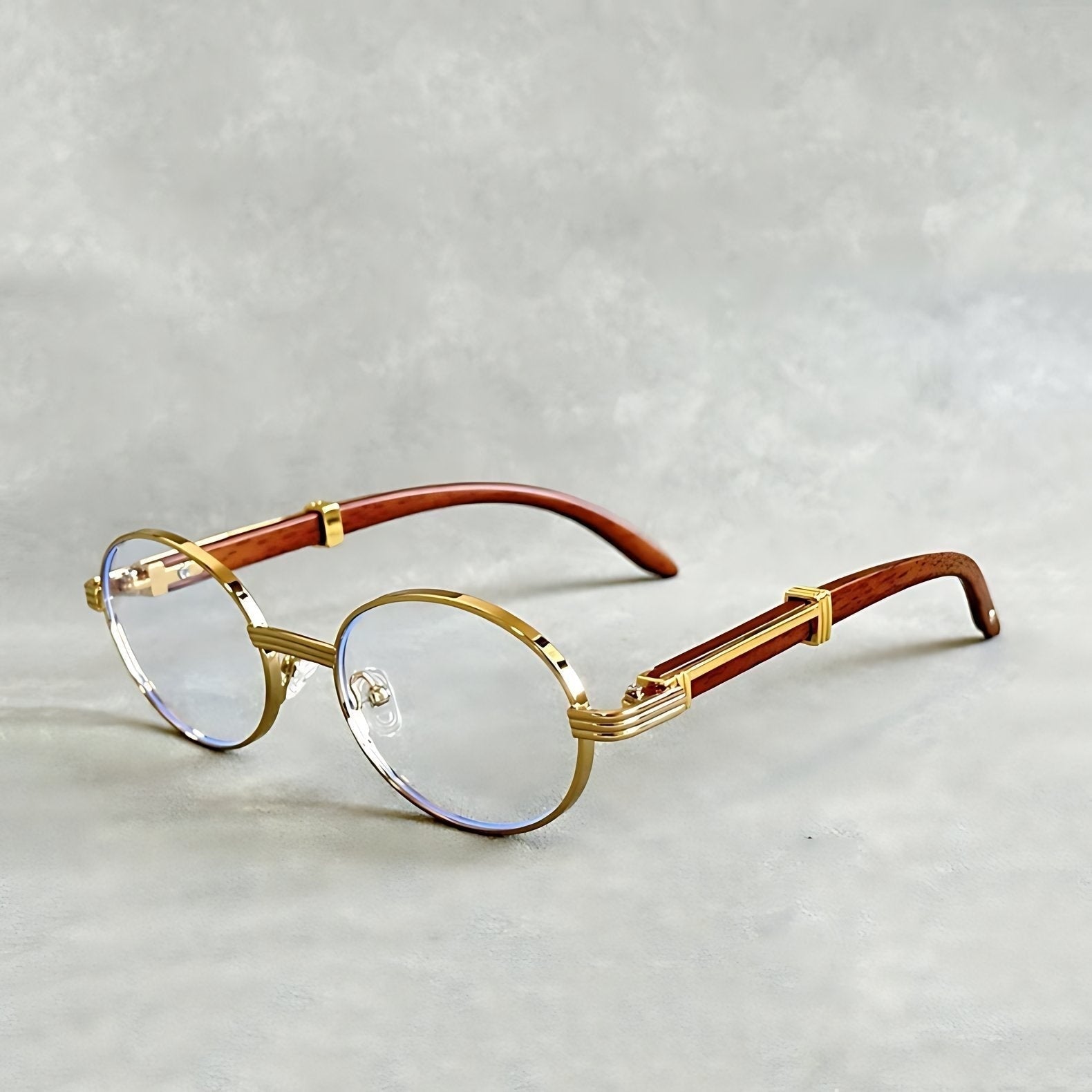 Gafas de Sol Redondas Mujer Montura Dorada Patillas Madera