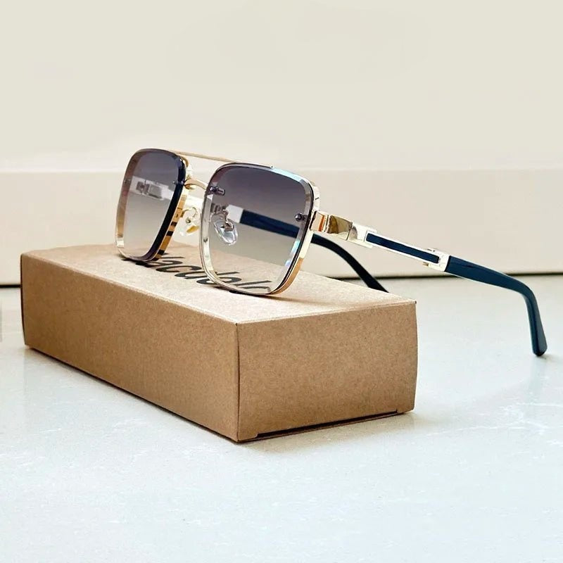 Gafas de Sol Retro Hombre Marco Dorado Protección UV